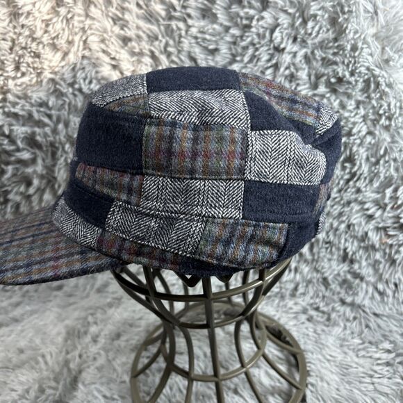 Patchwork Women’s Cap Hat Navy Blue Brim Plaid Tartan Retro 60s Mod MCM Artsy - Picture 7 of 10